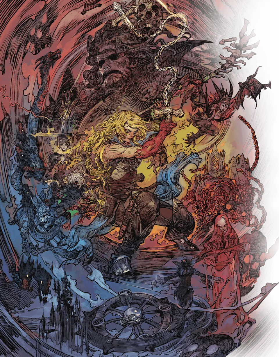 Rose and gothic figures in the official Belmont’s Curse key art