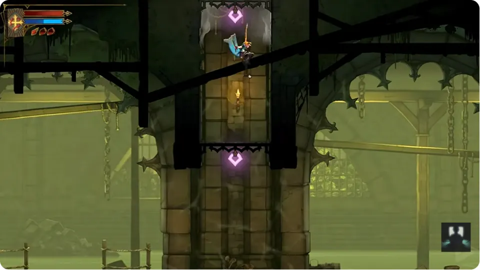 Rose using luminous grapple anchors in recorded Demo gameplay